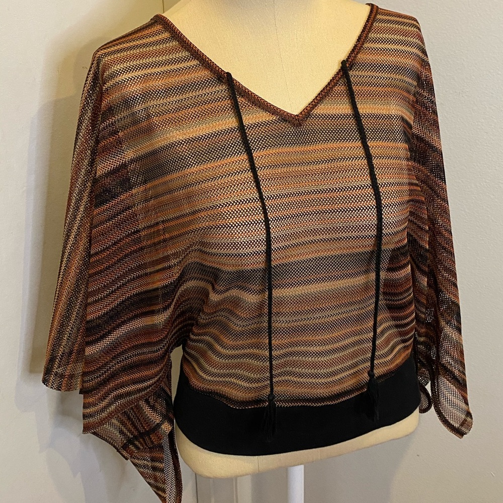 Sheer Knit Poncho Striped Sweater
